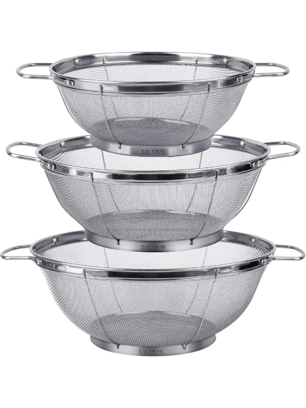 3-Pack Stainless Steel Colander Set - 5QT, 4QT & 3QT Mesh Strainers with Handles